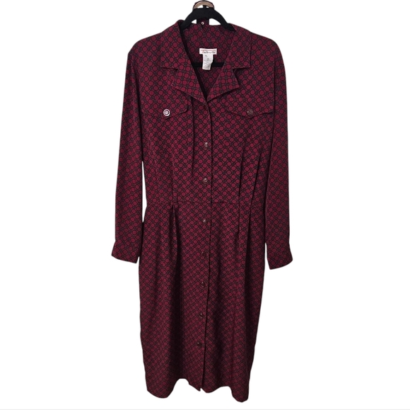 Vintage Talbots Geometric Print Button-up Long Sleeve Belted Shirt Dress size 18 - Picture 1 of 7